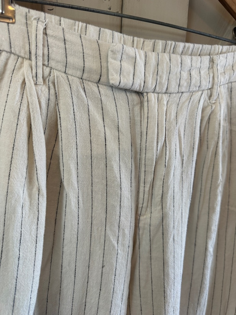 A New Day Linen Blend Pinstripe Cropped Pants Size 10 Cream Black Striped - Picture 2 of 8